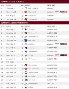 Redskins 2014 schedule